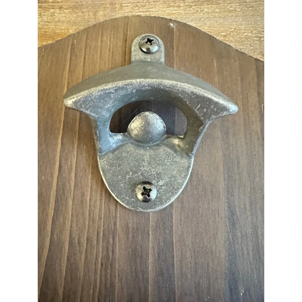 Wall Mounted Wood Bottle Opener with Mesh Cap Catcher Rustic Farmhouse Decor‎